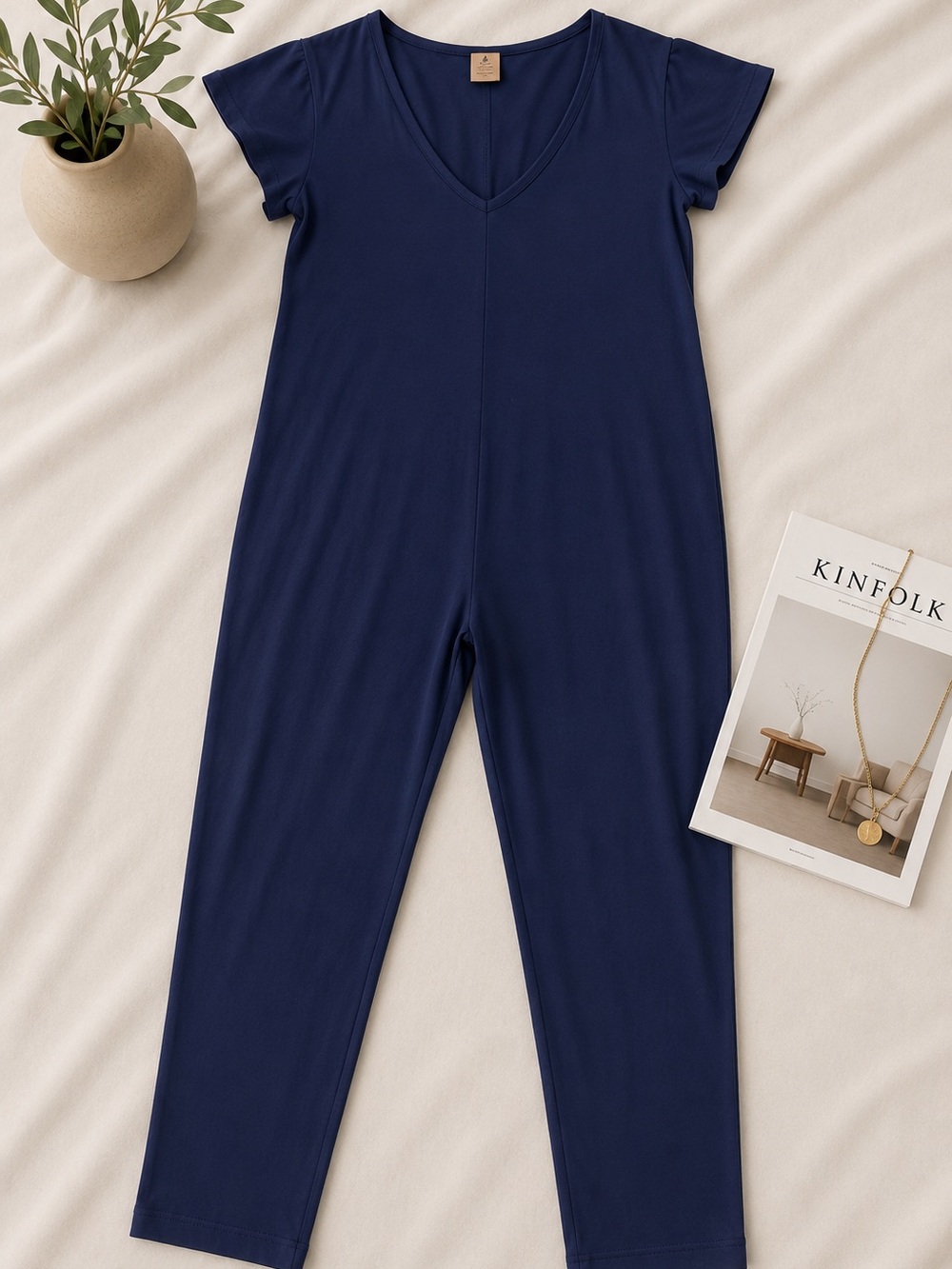 Smash + Tess Navy V-Neck Short Sleeve Jumpsuit